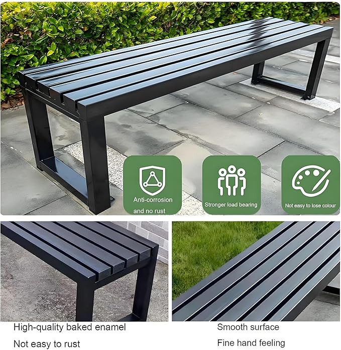 Weatherproof Metal Dining Bench, Outdoor Bench Backless Patio Bench 2-Person Farmhouse Bench Garden Bench for Kitchen, Living Room, Entryway(Orange,40in)