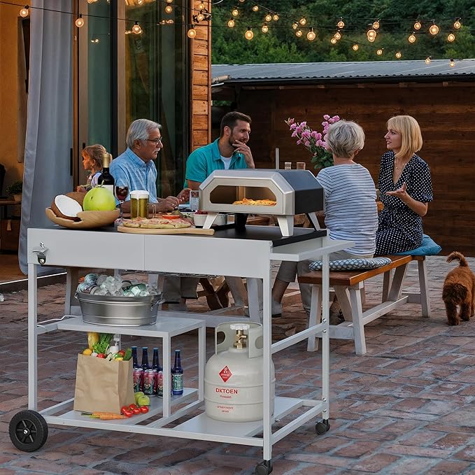 JY QAQA Outdoor Pizza Oven Stand with Condiment Shelf, Outdoor Cooking Cart, Grill Worktable for Patio, Food Prep Station Fits Ninja Woodfire Grill, Cuisinart Grill, Blackstone Griddle