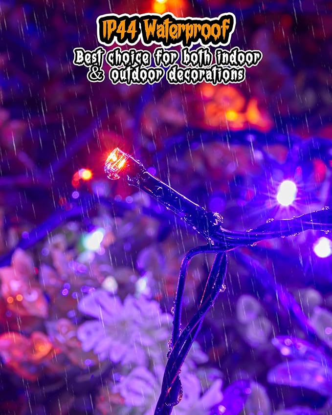 66FT Purple & Orange Hanging Twinkle Lights - 200 LED Fairy String Lights with 8 Modes for Halloween Party, Garden, Bedroom Decorations
