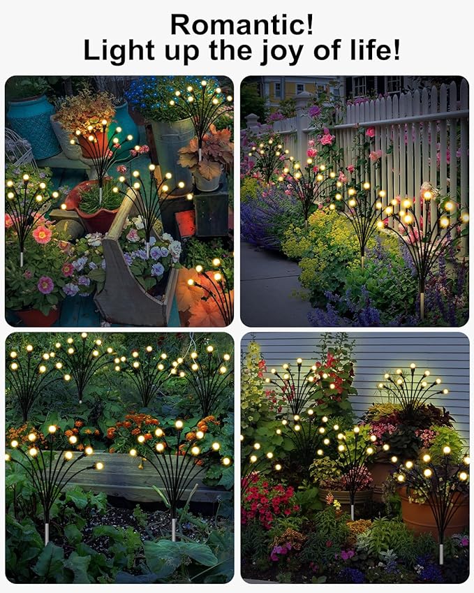 Solar Garden Lights,2Pack 16LEDs 8Modes Firefly Lights Outdoor Decorations, Swaying Light Sway by Wind,Firefly Solar Lights for Outside IP65 Waterproof,Yard Patio Decoration, Warm White