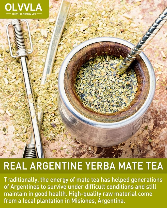 Olvvla - Premium Yerba Mate Tea - 60 Count - 100% Natural Argentine Yerba Mate Tea Bag - Unsmoked Pure Yerba mate - Medium-Caffeine Energy Tea