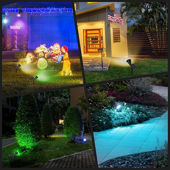 Color Changing Solar Spot Lights Outdoor, 21 LEDs Brightness Solar Pathway Lights Outdoor, IP67 Waterproof Exterior Solar Lights for House, 2-in-1 Solar Flood Lights Outdoor for Yard