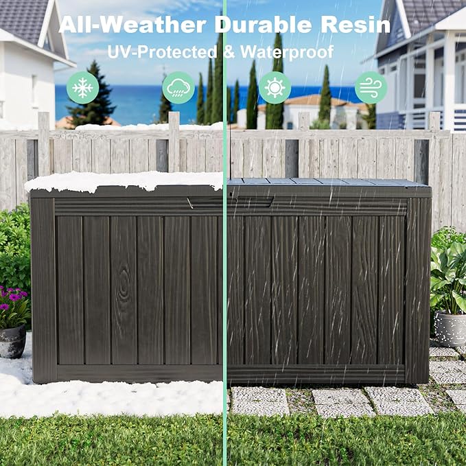 75 Gallon Resin Deck Box, Lockable Outdoor Storage Box for Patio Cushions Storage Furniture,Garden Tools, Pool Supplies, Weatherproof and UV Resistant（Black）