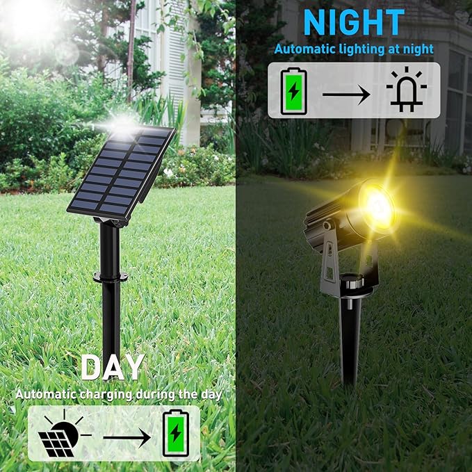 T-SUN Solar Spotlights Outdoor Waterproof, 2-in-1 Solar Landscape Spotlights LED Garden Spot Lights for Yard Tree Garden Pond Pool Area (Warm White)