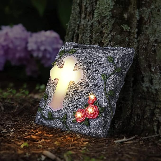 Cross Solar Lights Outdoor Garden Memorial Stepping Stone, IP65 Waterproof is Used for Walls or Lawns, A Touching Memorial Gift & Condolence Gifts Grave Decorations for Cemetery