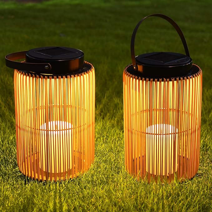 2 Pack Solar Lanterns for Outdoor Waterproof, ZBLUXBZ Outdoor Table Lamp for Outside Hanging Solar Lights, LED Garden Cordless Lights Perfect for Patio and Pathway Lighting (11-inch Height, Yellow)