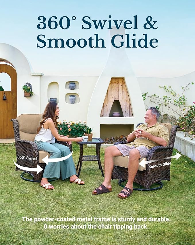 HILLGA Luxury Patio Furniture Set with 6-inch Thick Cushion, Outdoor Loveseat and High Back Swivel Rocker Patio Chairs, 6PCS Wicker Conversation Set for Deck Yard and Poolside, Beige (V2)