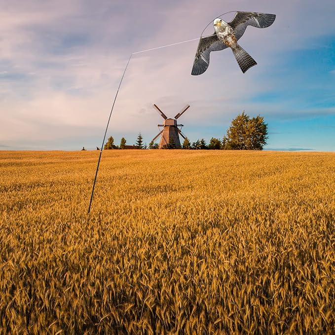Bird Hawk Flying Kite with Pole Crops Farm Protector Bird Scarer Flying Kite with 6m Pole-Style B
