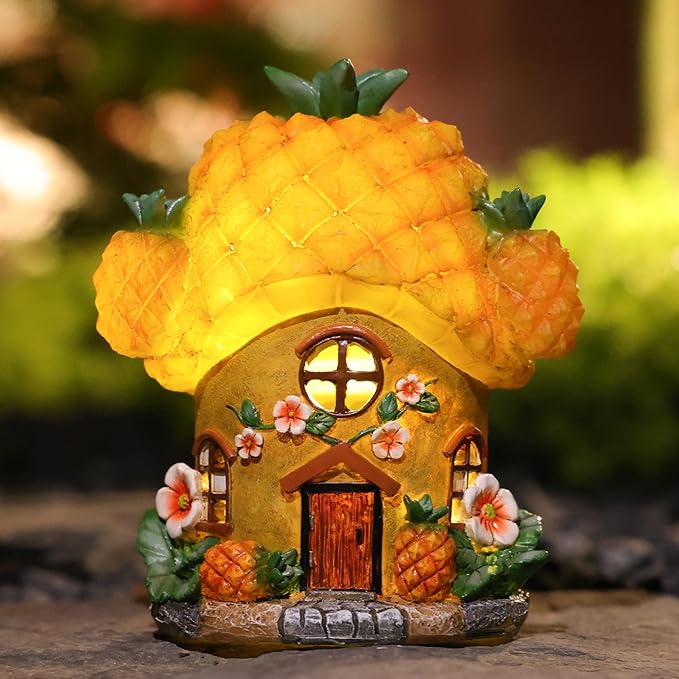 Solar Fairy Garden Houses - Fairy Garden Accessories Pineapple Houses for Outside Porch Backyard Yard Lawn Flower Bed Decor
