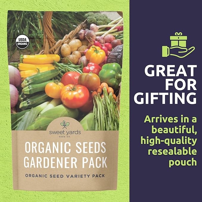Organic Seeds Gardener Variety Pack - 30 Individual Packs - 2025 Season - Arugula, Basil, Winter Squash, Nantes Carrots and More! for Indoor & Outdoor Planting (Non-GMO, Certified Organic)
