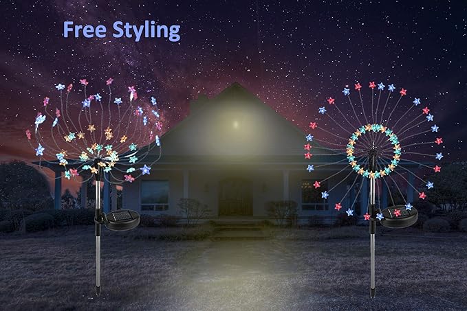 DIY Solar Garden Lights ETL Certified, Solid/Flash Color Changing LED Solar DIY Flowers Stars Lights Outdoor, RockyMars Waterproof Solar Powered Pathway Lights for Path Lawn Walkway Patio Yard, 2 Pack