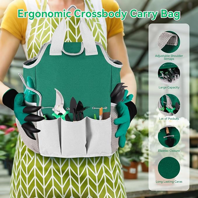 Garden Tool Set, Including 9 Succulent Tool Sets, 6 Large Heavy-Duty Aluminum Gardening Tools, with Gardening Tool Kit, Gloves, Watering Can, Fixing Line and Color Label，is Your Best Helper