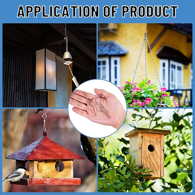 Wind Spinner Swivel Hooks 360 Degree Dual Spinning Windsock Chime Supplies Hanger Swivels Clip Hanging Hooks with Storage Box for Wind Spinners Supply, 2 Styles (Metal Color,20 Pieces)