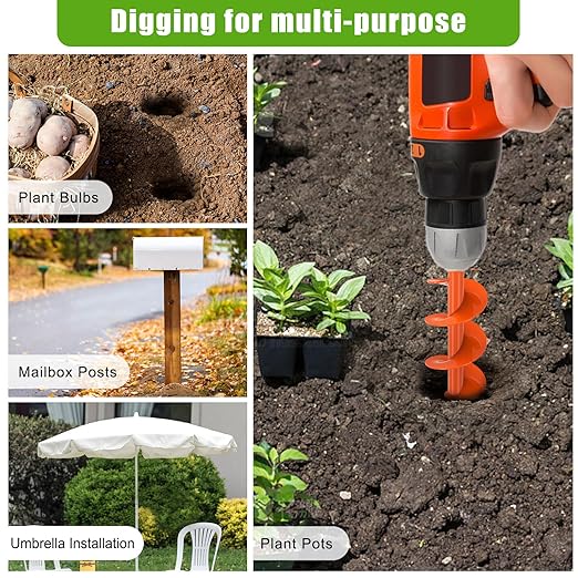 Threaded Auger Drill Bit for Post Hole Digger 4x12'', 3mm Thick Spiral Garden Earth Auger Bulb Drill Bit for Planting, Hole Digger for Fence Posts, Fits 3/8" Hex Drive Drill