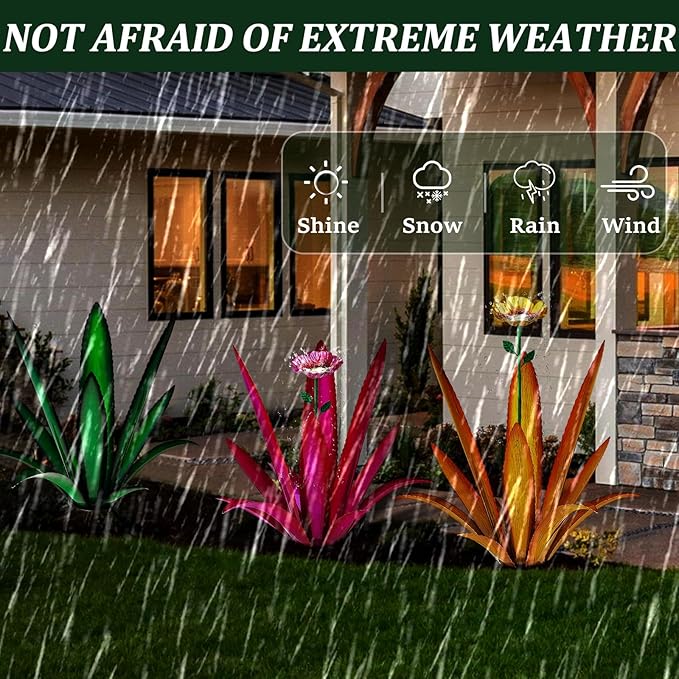 [2024 Upgraded] Large Metal Agave Yard Art, Tequila Rustic Sculpture, Hand Painted Metal Agave Plants with Bird Feeder, Garden Sculpture Statue Outdoor Decor (Green)