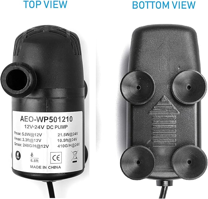 12V - 24V DC Brushless Submersible Water Pump, 410GPH, for Solar Fountain, Fish Pond, and Aquarium