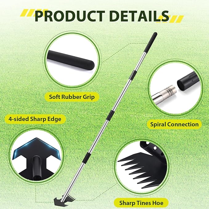 Hoe Garden Tool, Scuffle Garden Hoe for Weeding with 30-60 Inch Steel Long Handle, Dual Use Sharp Gardening Hula Hoe, Adjustable Rocket Shaped Weed Remover Action Hoe