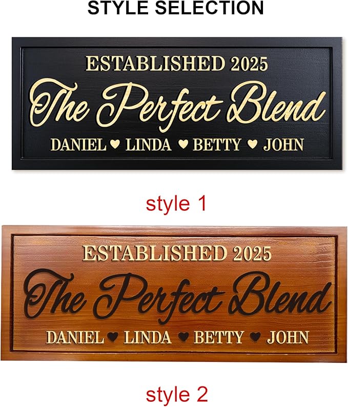 The Perfect Blend Sign Personalized Blended Family Name 3D Wood Sign Custom Names Wooden Sign