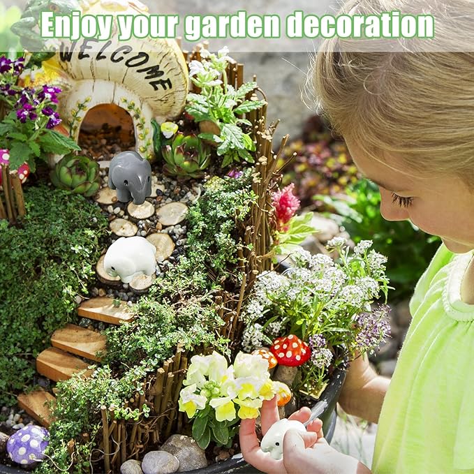 100 Pcs Mini Resin Elephants Miniature Animal Figurines Cute Elephants Fairy Garden Miniature Moss Landscape DIY Home Decor Terrarium Crafts Fairy Garden Decoration Accessories(Black,White)