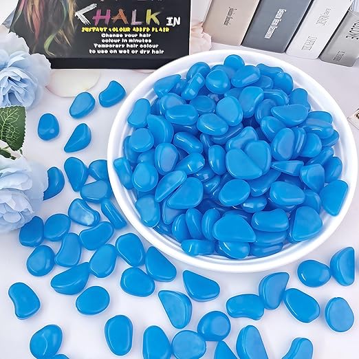 0.7LB 25-27mm Bule Glow in The Dark Stones Luminous Pebble Stones Glow Fish Tank Rocks Luminous Pebbles for Outdoor Decor Yard Walkway Pathway Aquarium