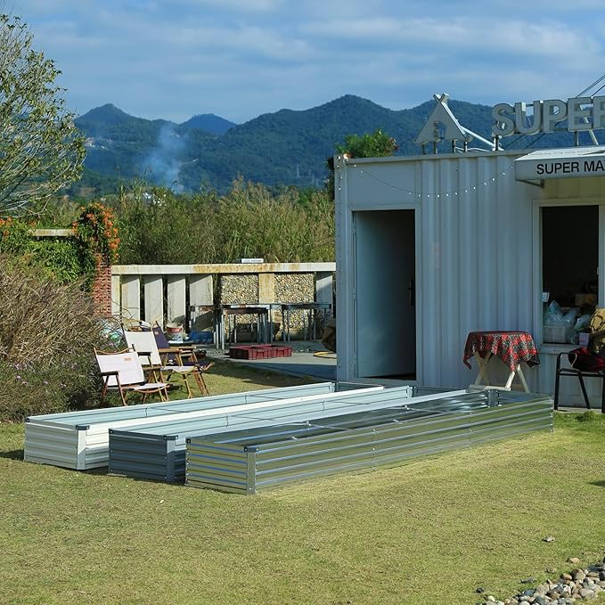 2 Pack 12x4x1FT Galvanized Raised Garden Beds Kit Outdoor Metal Gardening Planter Box for Vegetable Elevated Flower Herbs,Gray