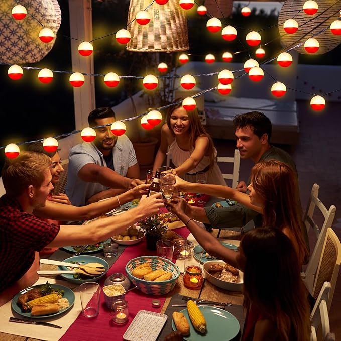 Deekin 3 Pcs LED Fishing Birthday Decorations Bobbers String Lights Battery Powered Ofishally One Theme Decor with Extra Bulbs for Gone Fishing Birthday Party Supplies Pole Party Favors