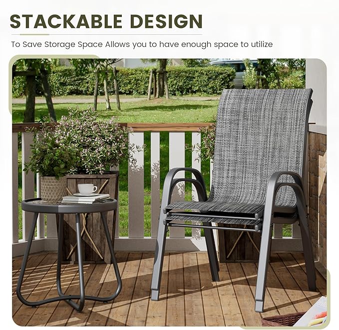 UDPATIO Patio Chairs Set of 2, Stackable Outdoor Dining Chairs with High Back, Breathable Textilene Fabric Outdoor Chair All Weather, 350LBS Capacity for Garden, Backyard (Dark Grey)