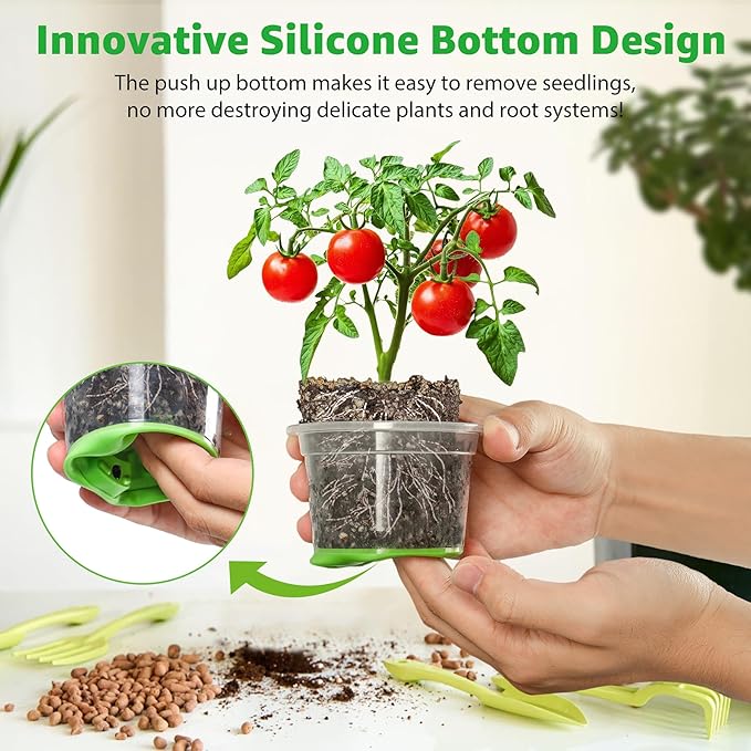 MIXC 30 Packs 5 Inch Reinforced Nursery Pots with Silicone Base for Easy Transplant, Variety Pack Plastic Plant Pot Seedling Planter Seed Starter Flower