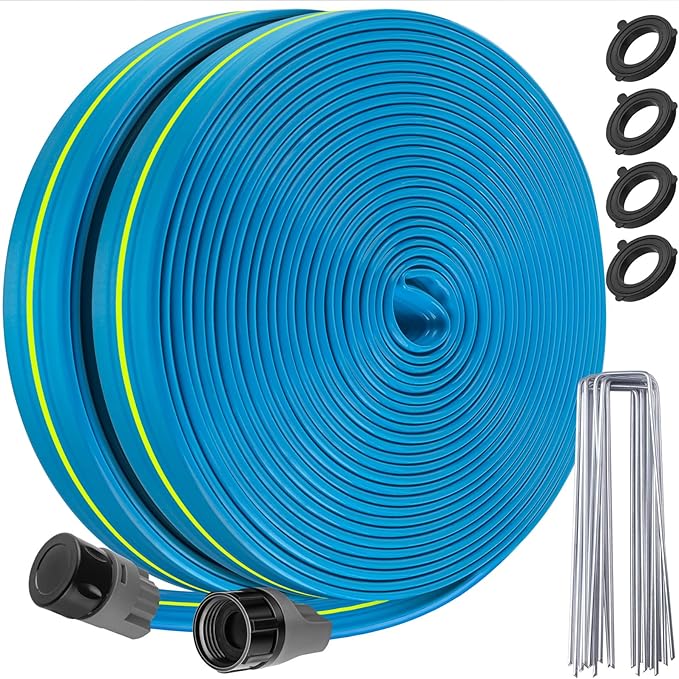 Sprinkler Hose 100FT, Heavy Duty Watering Hoses, Efficient Irrigation Tubing for Garden Lawn Sprinklers System with 40 Pack Staples