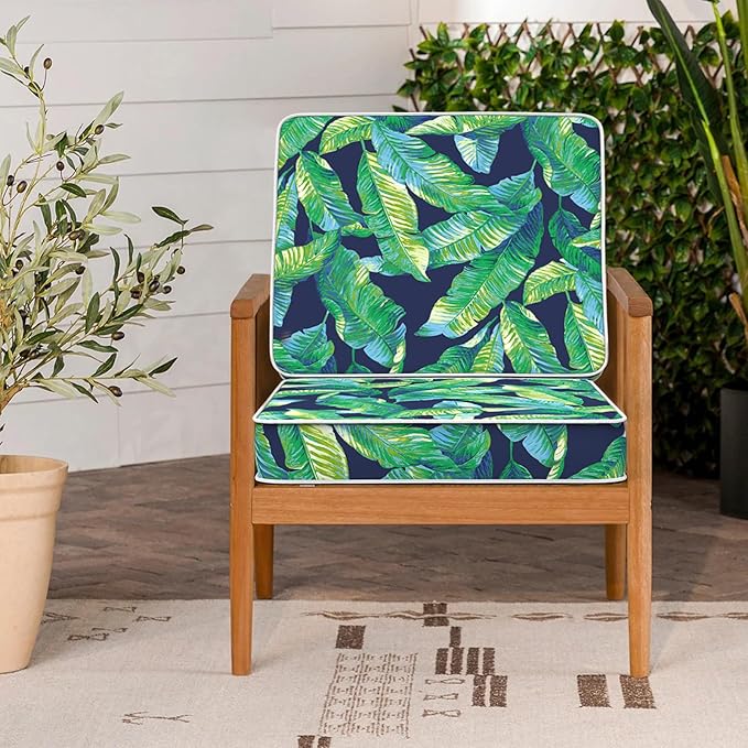 LVTXIII Patio Chair Cushions 22"x22"x3", Water-Repellent Outdoor Seat Cushions for Patio Furniture, Square Chair Pads with Ties for Home Garden Decoration, Set of 2, Hanalei Lagoon