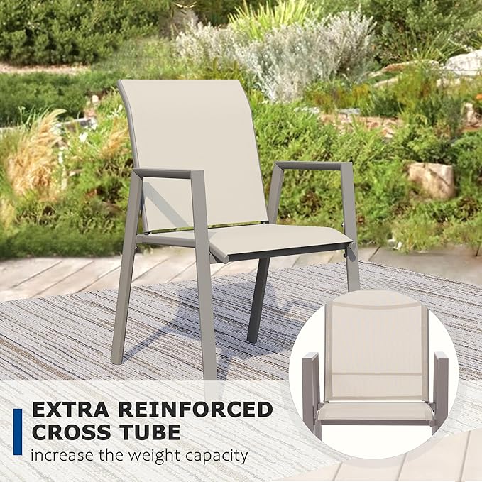 Outdoor Patio Chairs Set of 4, Ivory Beige Stackable Outdoor Chairs, Lightweight Patio Set with High Back, Metal Dining Chair for Lawn, Garden, Yard and Deck