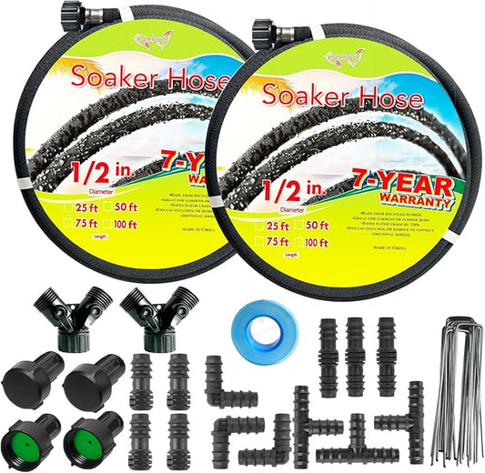 Cuckoo Soaker Hose 50ft length 2pcs With 1/2" Diameter-Soaker Hose Kit with Heavy Duty Rubber Hose for Irrigation-Save 70% Water-Great for Garden Flower Beds,Trees,Vegetables amd Seedings(1/2X50-2pcs)