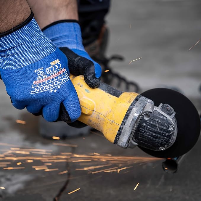 linconson 12 Pack Safety Performance Series Construction Mechanics Wrinkle Latex Work Gloves