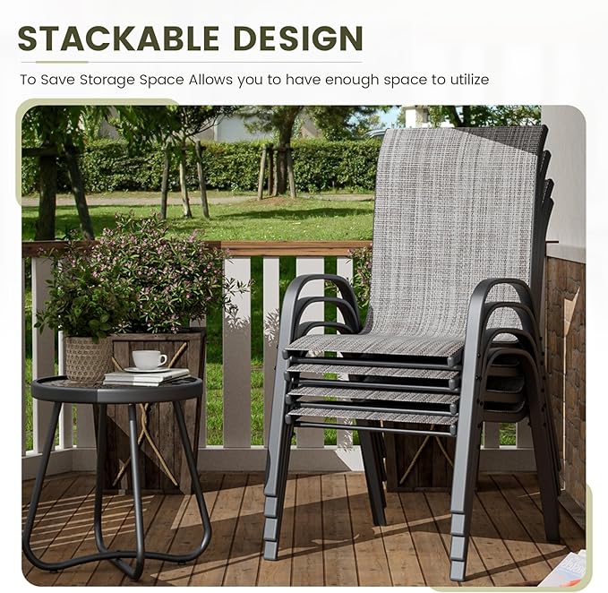 UDPATIO Patio Chairs Set of 8, Stackable Outdoor Dining Chairs with High Back, Breathable Textilene Fabric Outdoor Chair All Weather, 350LBS Capacity for Garden, Backyard (Light Grey)