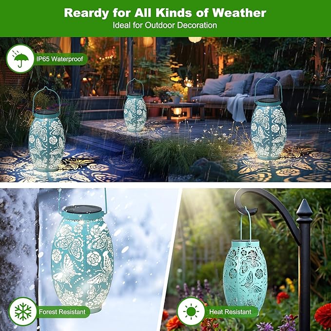 Butterfly Solar Lanterns, Gifts for Women Mom Birthday, Butterfly Decorations for Garden Patio Yard Porch Decor, Hanging Solar Lanterns, Big Metal Butterfly Solar Lights Outdoor Waterproof