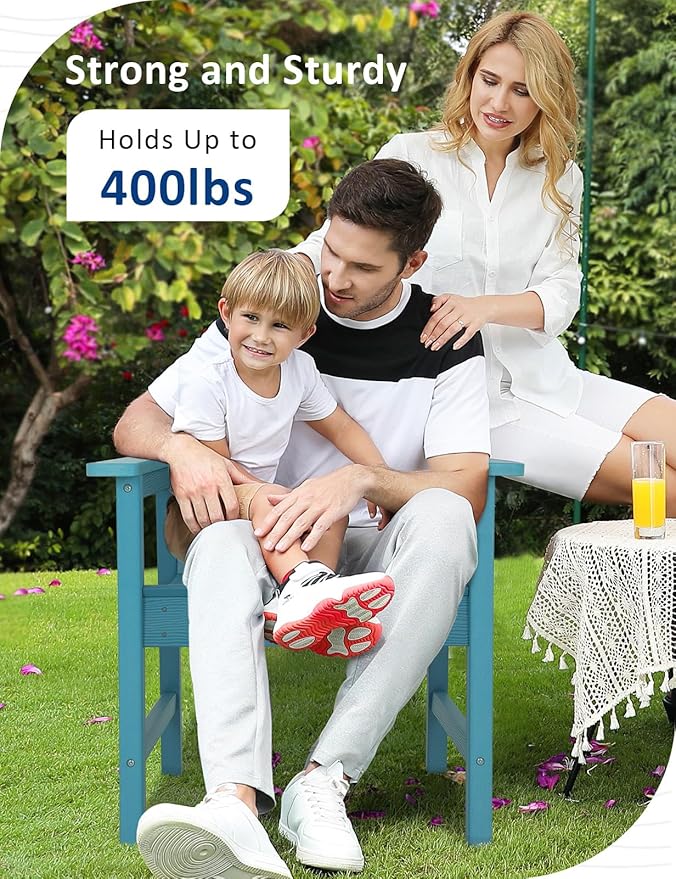 Patio Chairs Set, 3 Pieces Weatherproof HIPS Outdoor Furniture, Patio Chairs Conversation Sets with Side Table for Garden Porch Lawn & Backyard (Lake Blue)