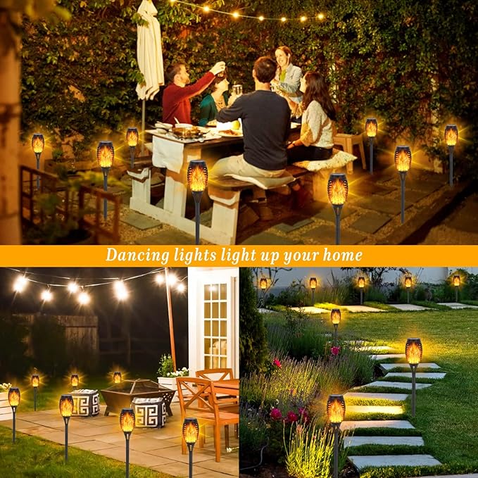 Solar Lights Outdoor, 12Pack Solar Torch Light with Flickering Flame for Garden Decor, Waterproof Outdoor Lighting Landscape, LED Flame Torches for Outside Patio Pathway Yard Decorations