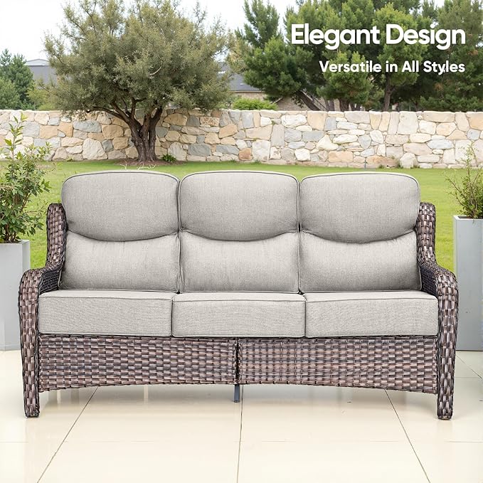 Swivel Patio Chairs sofa Set of 4 with 6" Thick Cushion - Wicker Outdoor Swivel Rocker Patio Chair ,Sofa/Glass coffee table, High Back Comfortable Outdoor Glider Chairs - Brown Wicker | Beige Cushions