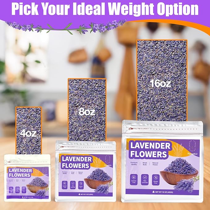 Dried Culinary Lavender Flowers - Food Grade Lavender Buds for Tea, Baking, Potpourri, Home Fragrance & Sachets, Edible Flowers - Gluten Free (16 oz)