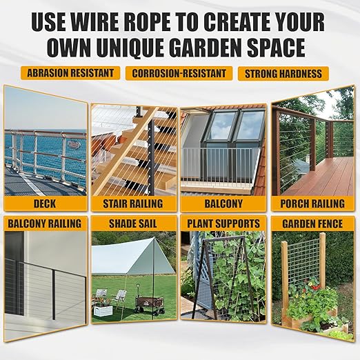 100F 1/8" Stainless Steel Cable,Wire Rope with Cutter 7x7 Strands,1800 lb Breaking Strength, T316 Aircraft Cable for Deck Railing, Stair, Fence, Silver