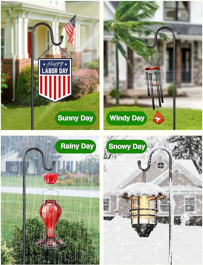 XDW-GIFTS Bird Feeder Pole for Outdoor, 4-Pack 45 Inch Shepherds Hooks Heavy Duty Garden Pole for Hanging Plant Basket, Solar Light Lanterns, Garden Plant Hanger Stands with 5 Base Prongs