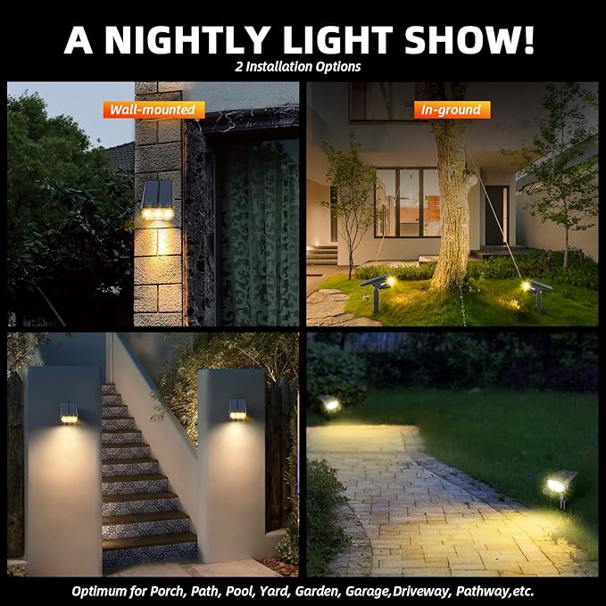 3 Brightness Modes Solar Outdoor Lights, 360 Degree Adjustable Lighting Angle with 40 LED's, Spotlights Outdoor Waterproof Auto On or Off Solar Garden Lights 8 Pack