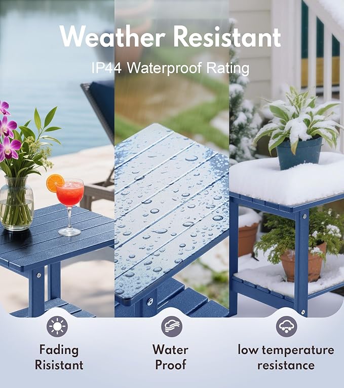 PASAMIC 2-Tier Adirondack Square Side Table, 17" HDPE Outdoor Side Tables, Weather Resistant End Table for Patio, Backyard, Pool, Indoor Companion, Beach, Easy Maintenance (Navy Blue)