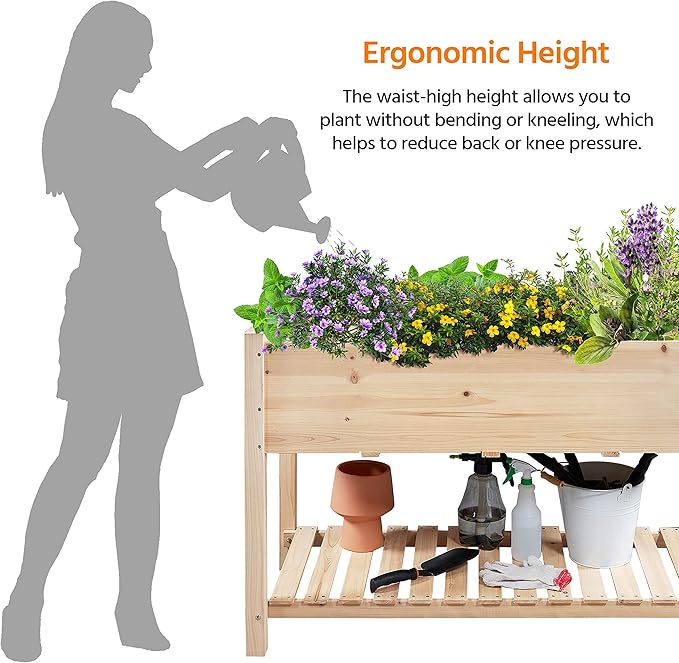 Yaheetech 47x23x32in Wooden Raised Garden Bed with Legs & Storage Shelf Horticulture Wooden Elevated Planter Box Vegetable Growing Bed for Flower/Herb/Backyard/Patio