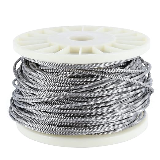 1/8 Inch 200 FT 316 Stainless Steel Wire Cable, 7x7 Inch Aircraft Cable, Wire Rope 100 PCS Strand Construction Braided with Crimping Sleeves, 660lbs/300kg Breaking Strength