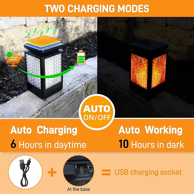 Solar Lantern Outdoor Lights, 3 Modes Changing Flickering Flame Solar Lights Outdoor Waterproof, Hanging Outdoor Solar Lanterns Lights, Solar Powered Lanterns for Yard Garden Decor