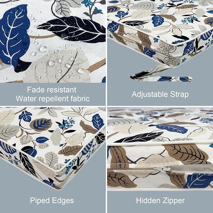 LVTXIII Patio Chair Cushions 22"x22"x3", Water-Repellent Outdoor Seat Cushions for Patio Furniture, Square Chair Pads with Ties for Home Garden Decoration, Set of 2, Breeze Leaves Beige