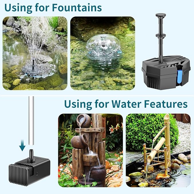 POPOSOAP Solar Pond Filter Built-in 3600mAh Battery Backup, 8W Solar Pond Filter with Water Pump, Pond Filter with Water Shortage Protection & Clear Tubing for Ponds Fish Tank Bird Bath Garden