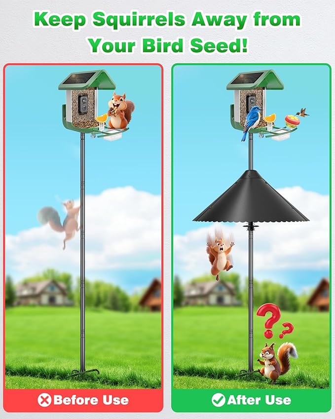 Metal Squirrel Baffle - Heavy Duty Squirrel Baffle for Bird Feeder Pole - Chew Proof Squirres Guard with Spring for Better Defense, Outside Pole Mount for Bird Feeder, 19 Inch