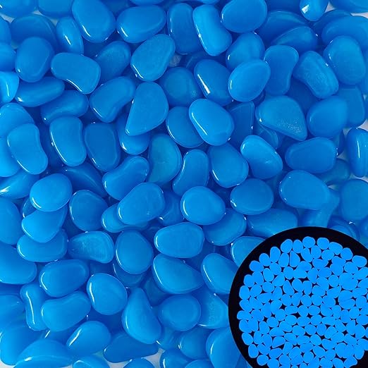 1.4LB 25-27mm Blue Glow in The Dark Pebbles Fish Tank Rocks Outdoor Glowing Rocks Luminous Stones for Walkway Pathway Backyard Glow in The Dark Rocks for Garden